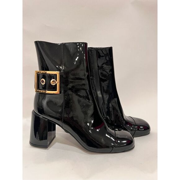 Jeffrey Campbell Women's Black Patent Academe Cap Toe Booties Size 9 NWOT - Picture 4 of 10